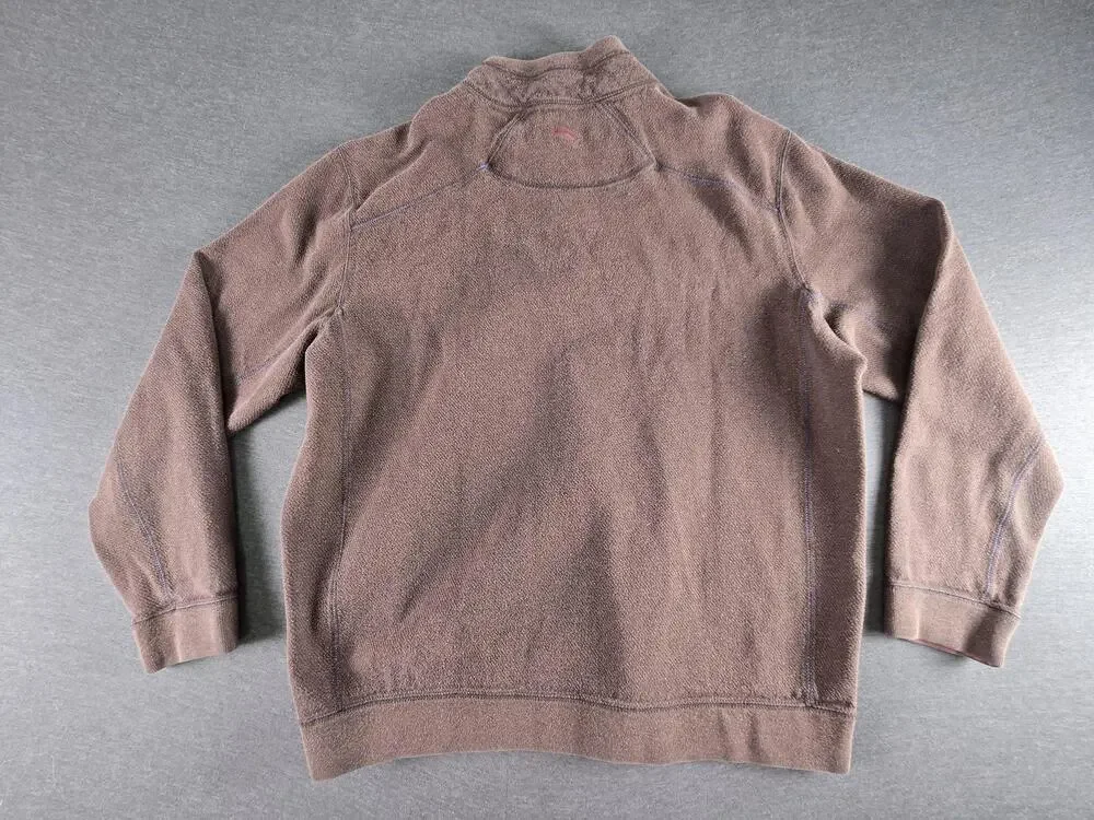 Tommy Bahama Sweater Mens Large Brown 1/4 Zip Mock Neck Knit Pullover Logo